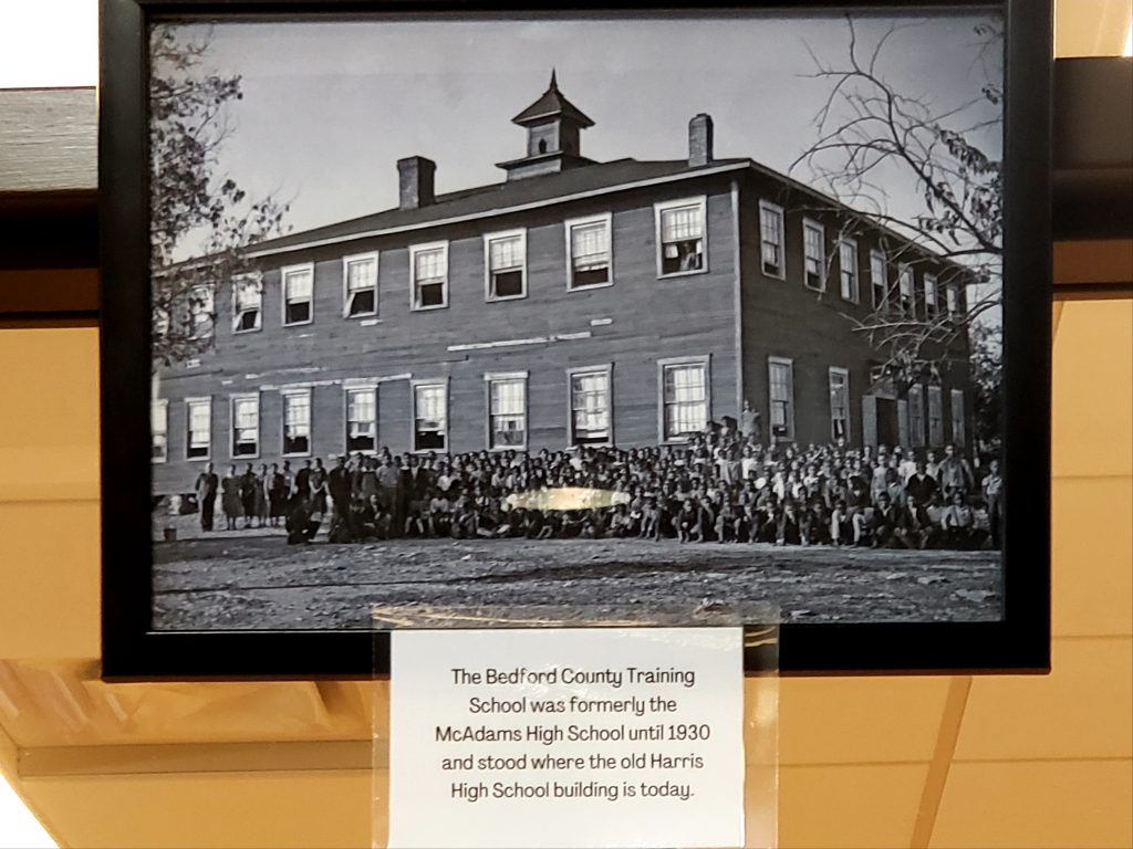 The Bedford County Training School was originally McAdams High School until 1930 and later changed to Harris High School in 1965 in honor of Principal Sidney W. Harris. The school building stood on Elm Street where the Bedford County Learning Academy stands today.
